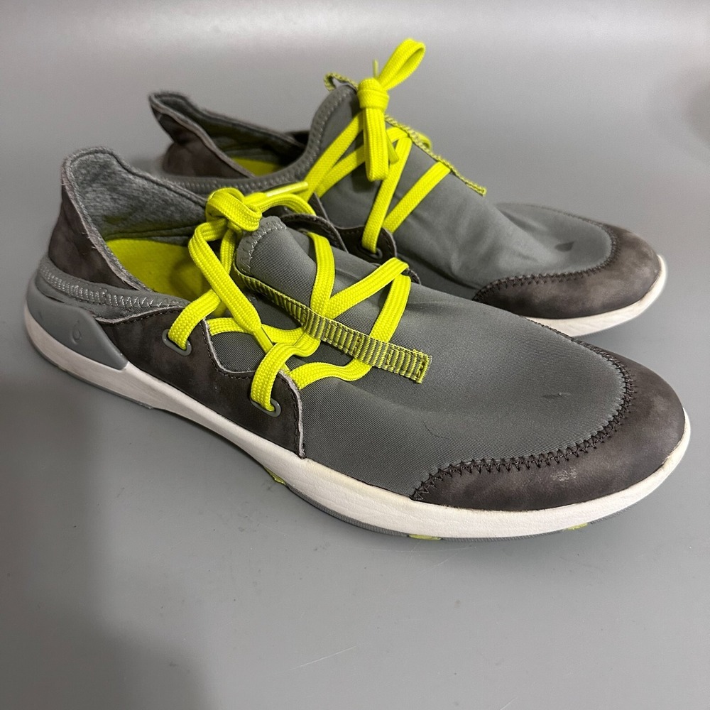 Olukai Pehuea Li Womens Grey Lime Green Mesh Lace‎ Up Sneakers Shoes Size 8